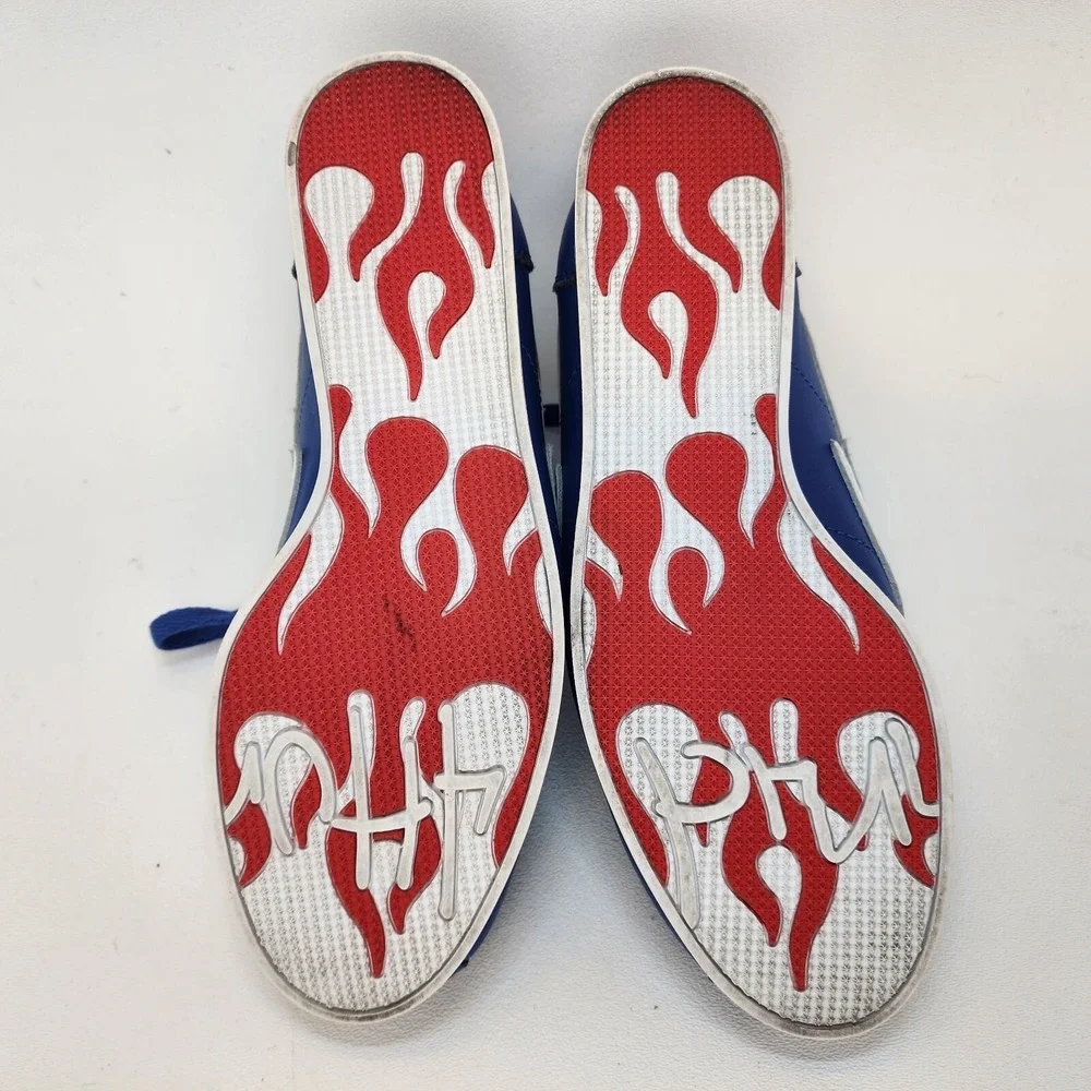 Mens Size 6 YG 4Hunnid The Flame Blue White Red Flame Design Sole Sneakers